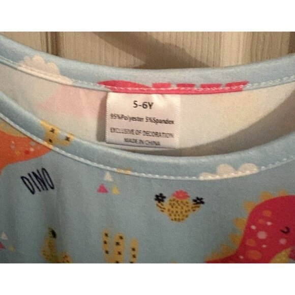 Girls Dress Dinosaurs Blue Pink Size 5 / 6 - Picture 2 of 3